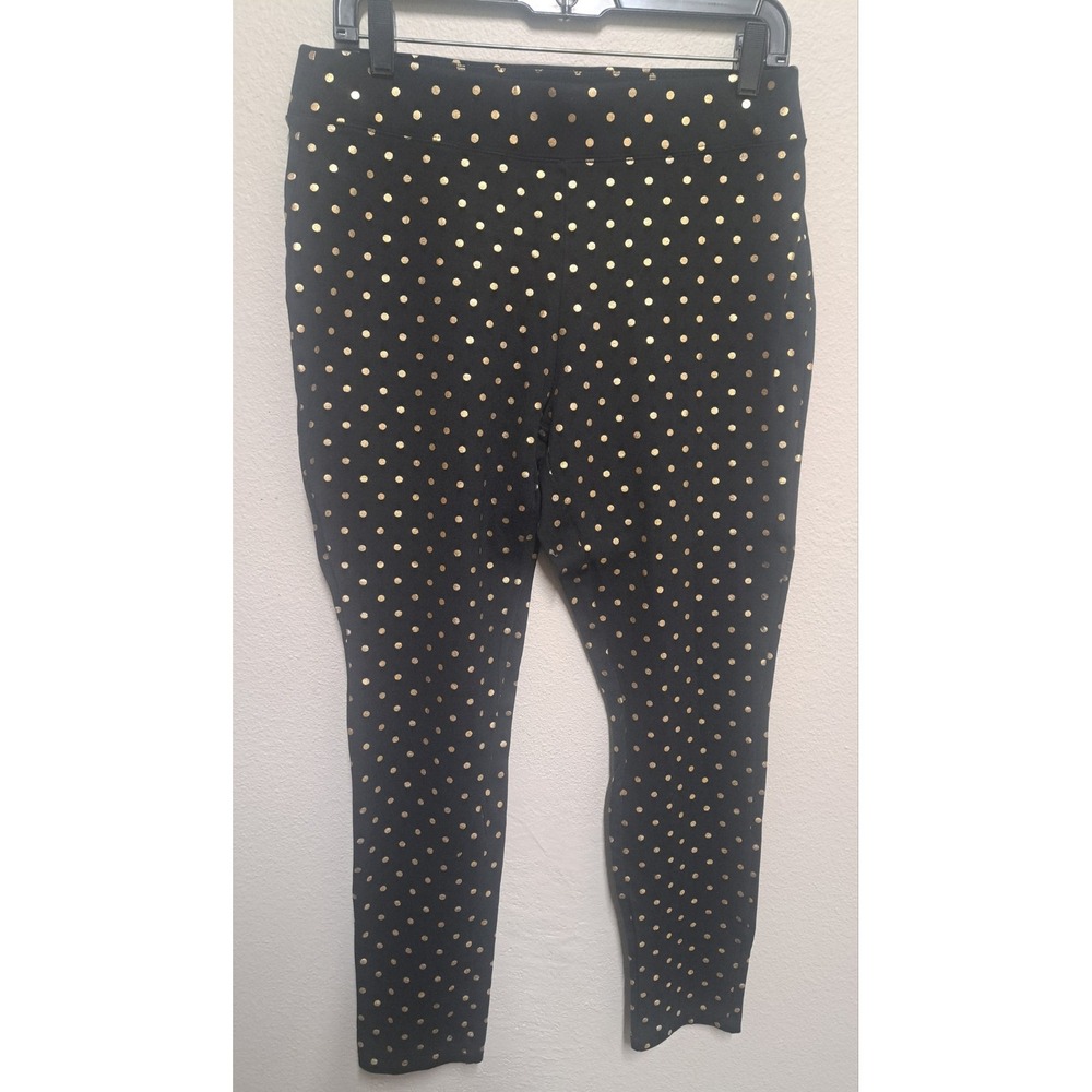 C Est 1946 Black Gold Polka Dot Leggings Women's Plus Size 14/16W Stretch